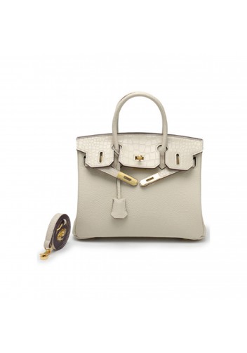 Tiger LyLy Brigitte Croc With Grain Leather Bag White 10"