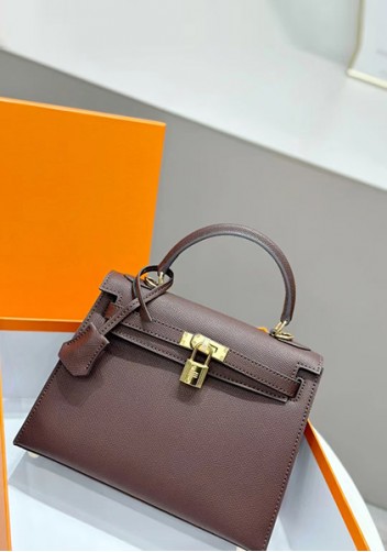 Tiger Lyly Garbo Palm Print Leather Bag 25CM Brown