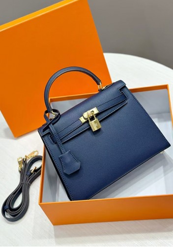 Tiger Lyly Garbo Palm Print Leather Bag 28CM Dark Blue