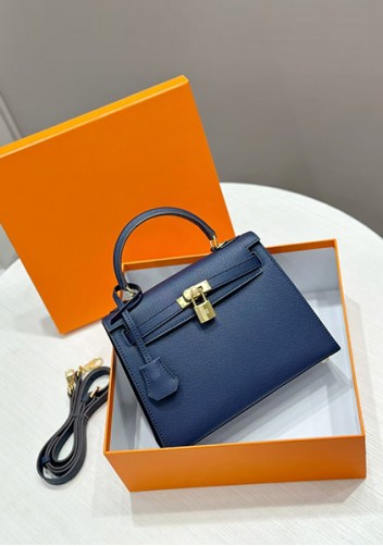 Tiger Lyly Garbo Palm Print Leather Bag 25CM Dark Blue