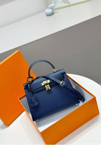 Tiger Lyly Garbo Palm Print Leather Bag 22CM Dark Blue