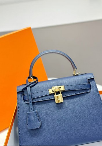 Tiger Lyly Garbo Palm Print Leather Bag 22CM Dark Blue