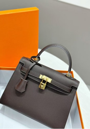 Tiger Lyly Garbo Palm Print Leather Bag 25CM Dark brown
