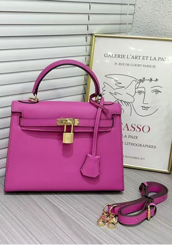 Tiger Lyly Garbo Palm Print Leather Bag 28CM Fuchsia