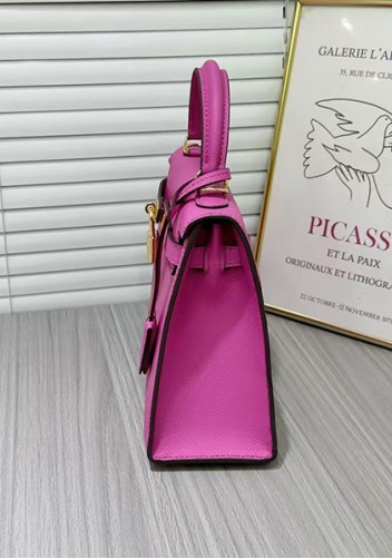 Tiger Lyly Garbo Palm Print Leather Bag 22CM Fuchsia