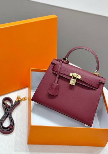 Tiger Lyly Garbo Palm Print Leather Bag 28CM Wine