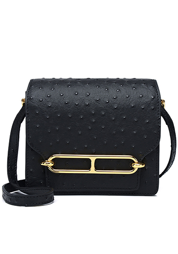 Tiger LyLy Zoe Ostrich Leather Shoulder Bag Black