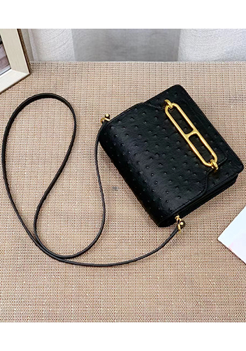 Tiger LyLy Zoe Ostrich Leather Shoulder Bag Black