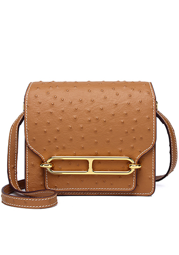 Tiger LyLy Zoe Ostrich Leather Shoulder Bag Camel