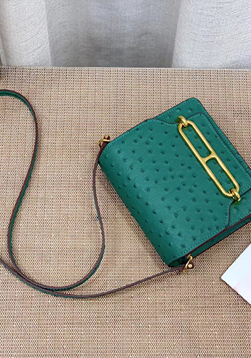 Tiger LyLy Zoe Ostrich Leather Shoulder Bag Green