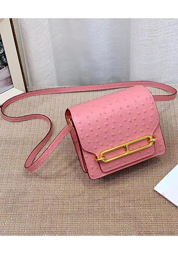 Tiger LyLy Zoe Ostrich Leather Shoulder Bag Pink