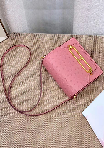 Tiger LyLy Zoe Ostrich Leather Shoulder Bag Pink