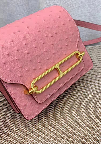 Tiger LyLy Zoe Ostrich Leather Shoulder Bag Pink