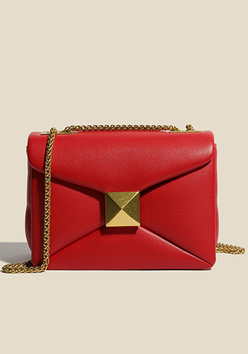 THE AMY STUDDED LEATHER BAG RED