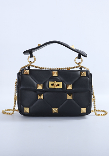 THE AMY STUDDED LEATHER SHOULDER BAG BLACK