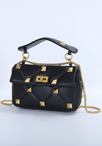 THE AMY STUDDED LEATHER SHOULDER BAG BLACK