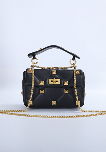 THE AMY STUDDED LEATHER SHOULDER BAG BLACK