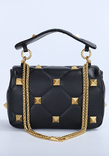 THE AMY STUDDED LEATHER SHOULDER BAG BLACK