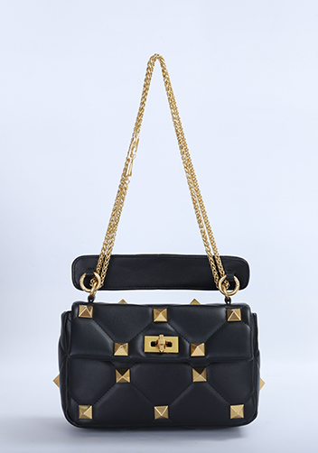 THE AMY STUDDED LEATHER SHOULDER BAG BLACK