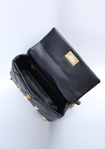 THE AMY STUDDED LEATHER SHOULDER BAG BLACK