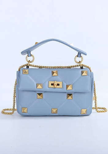 THE AMY STUDDED LEATHER SHOULDER BAG BLUE