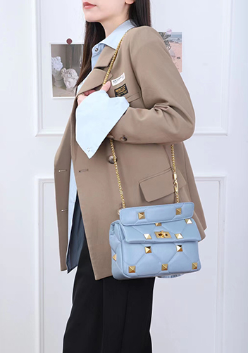 THE AMY STUDDED LEATHER SHOULDER BAG BLUE