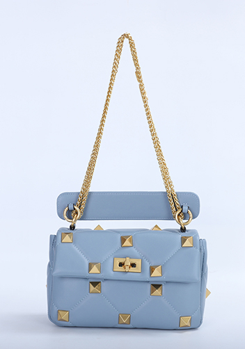 THE AMY STUDDED LEATHER SHOULDER BAG BLUE