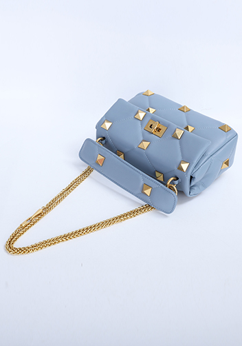 THE AMY STUDDED LEATHER SHOULDER BAG BLUE