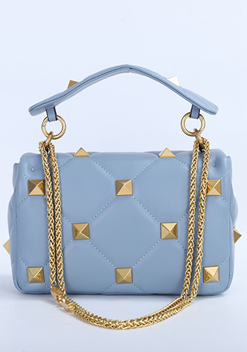 THE AMY STUDDED LEATHER SHOULDER BAG BLUE