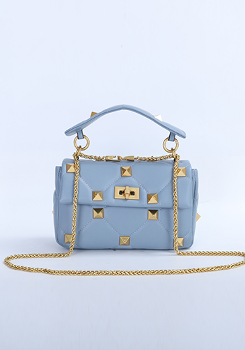 THE AMY STUDDED LEATHER SHOULDER BAG BLUE