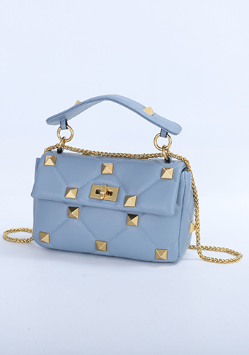 THE AMY STUDDED LEATHER SHOULDER BAG BLUE