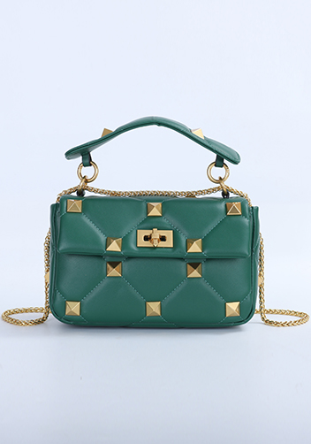 THE AMY STUDDED LEATHER SHOULDER BAG GREEN