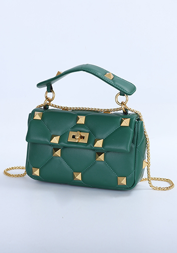 THE AMY STUDDED LEATHER SHOULDER BAG GREEN