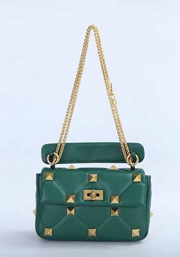 THE AMY STUDDED LEATHER SHOULDER BAG GREEN