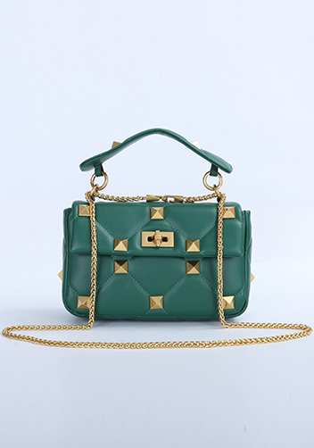 THE AMY STUDDED LEATHER SHOULDER BAG GREEN