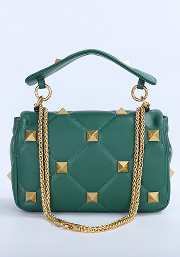 THE AMY STUDDED LEATHER SHOULDER BAG GREEN