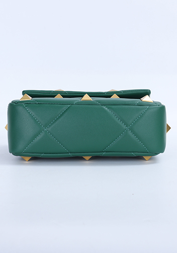 THE AMY STUDDED LEATHER SHOULDER BAG GREEN