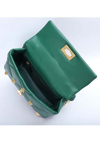 THE AMY STUDDED LEATHER SHOULDER BAG GREEN