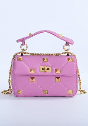 THE AMY STUDDED LEATHER SHOULDER BAG PINK