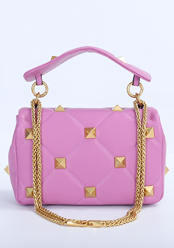 THE AMY STUDDED LEATHER SHOULDER BAG PINK