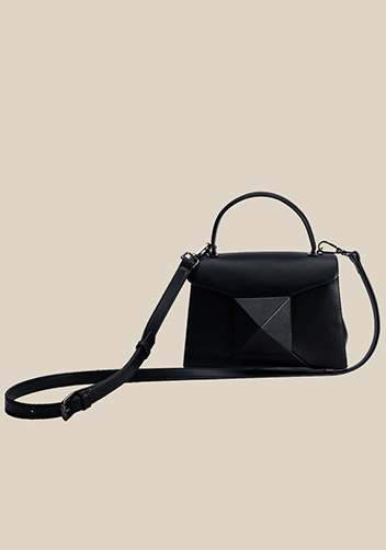 The Amy Studded Leather Top Handle Shoulder Bag Black
