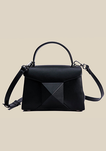 The Amy Studded Leather Top Handle Shoulder Bag Black