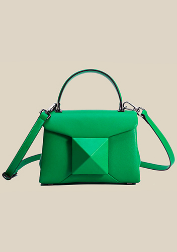 The Amy Studded Leather Top Handle Shoulder Bag Green