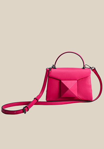 The Amy Studded Leather Top Handle Shoulder Bag Hot Pink