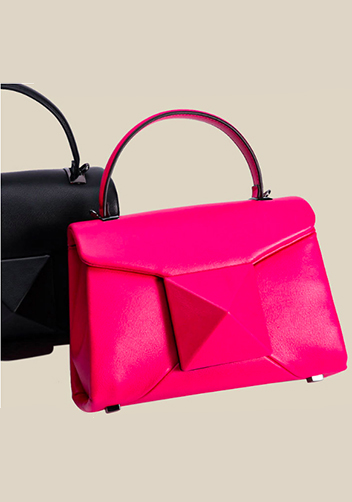 The Amy Studded Leather Top Handle Shoulder Bag Hot Pink