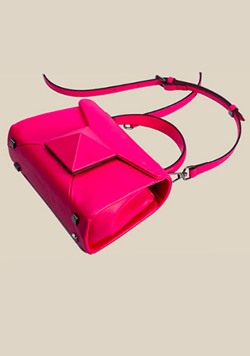 The Amy Studded Leather Top Handle Shoulder Bag Hot Pink