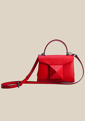 The Amy Studded Leather Top Handle Shoulder Bag Red