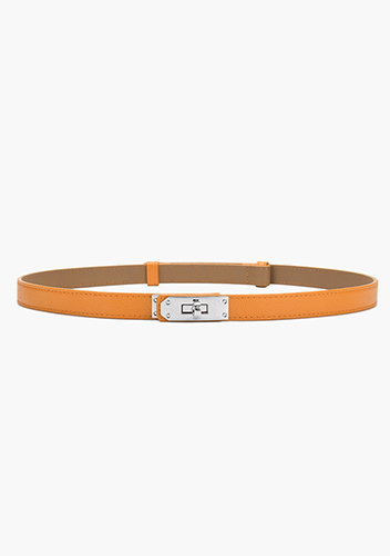 TIGER LYLY METAL LOCK BUCKLE LEATHER BELT ORANGE SILVER