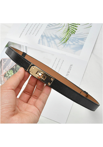 TIGER LYLY METAL LOCK BUCKLE LEATHER BELT BLACK