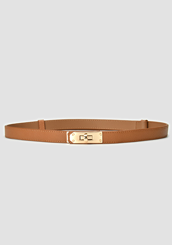 TIGER LYLY METAL LOCK BUCKLE LEATHER BELT CAMEL